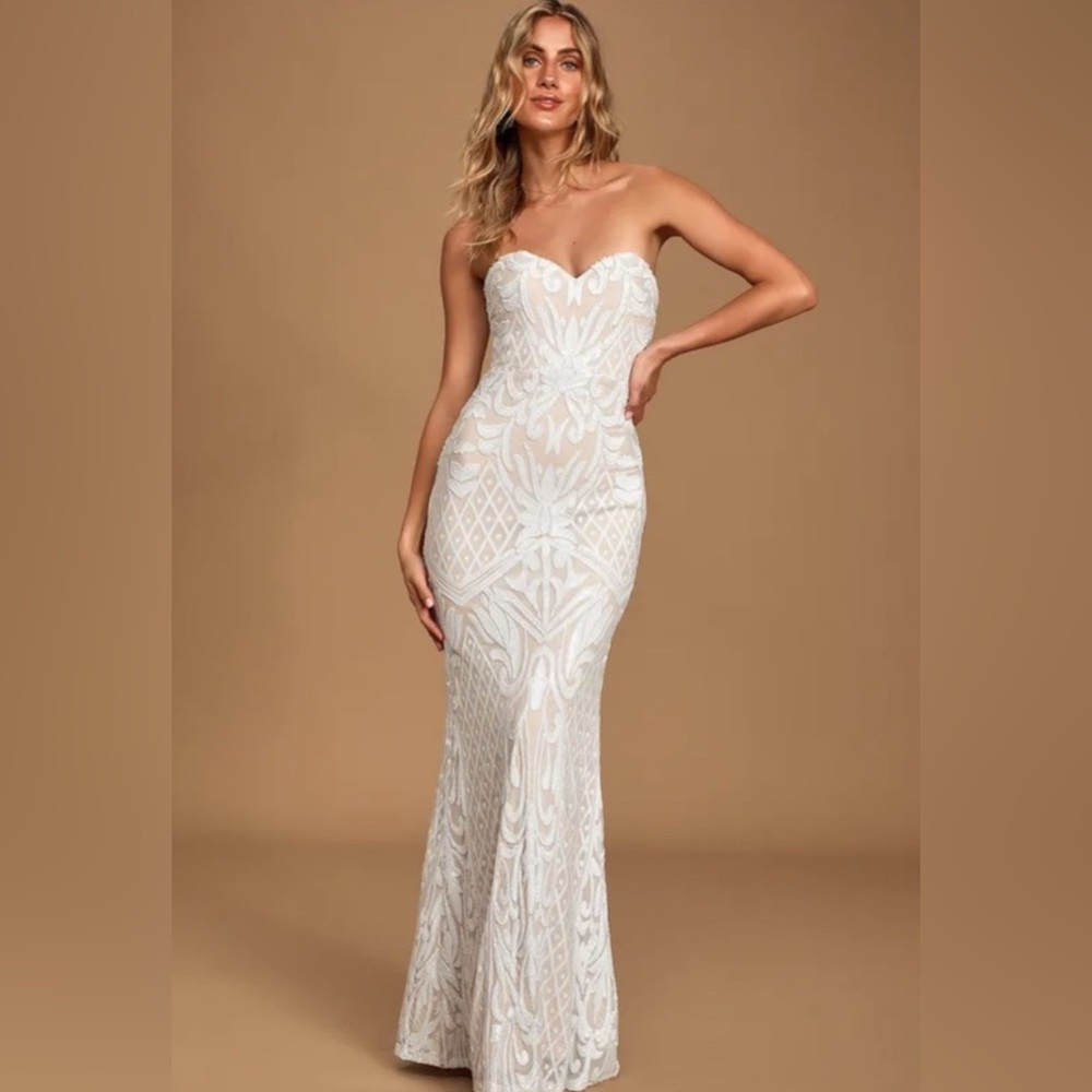 Lulus Olivia White Sequin Strapless Dress
